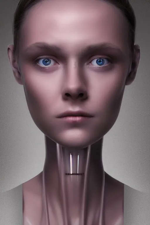 Image similar to robot with human face, female head, woman human face, human face realistic, human head, cyborg frame concept, cyborg by ales-kotnik, sci-fi android female