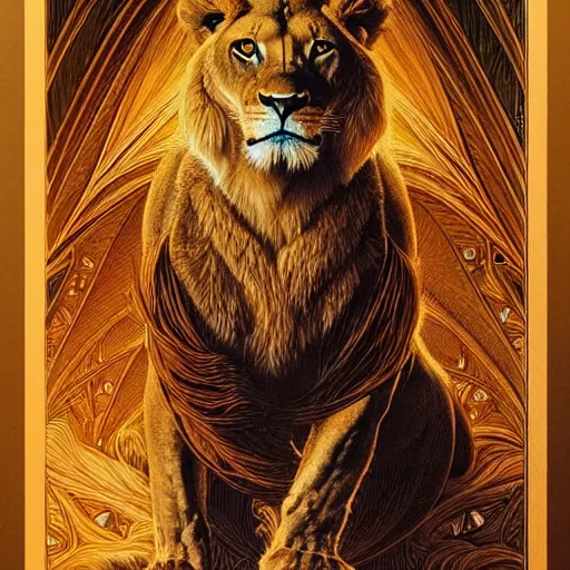 Prompt: highly detailed portrait of a majestic lioness queen in the form of a beautiful woman. d & d. art by william stout, donato giancola, brian bolland, ruan jia, peter lindbergh. trending on artstation, intricate details, energetic composition, golden ratio, concept art, illustration, elegant art, global illuminaition