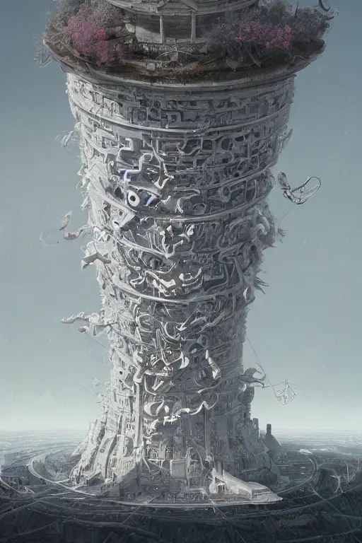 Prompt: white panopticon tower, art by James Jean and Wayne Barlowe, high detail, cinematic, cgsociety 8k