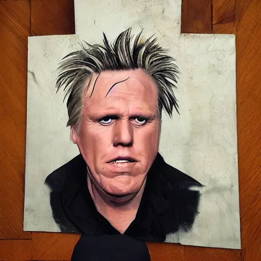 Prompt: Sinister Gary Busey portrait, gloomy