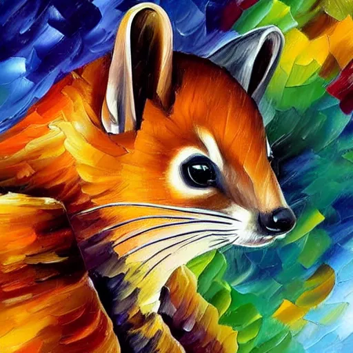 Prompt: oil painting of a pine marten by leonid afremov