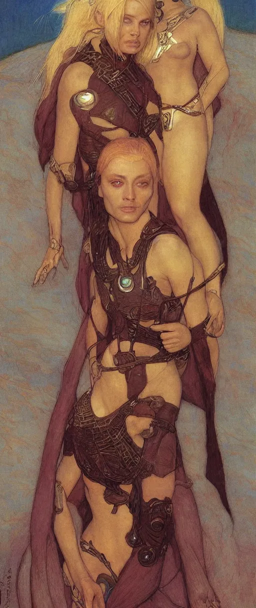 Image similar to a beautiful exotic female fremen on dune, by edgar maxence ross tran and michael whelan and gustav klimpt