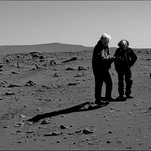 Prompt: decrepit old men wandering around on mars