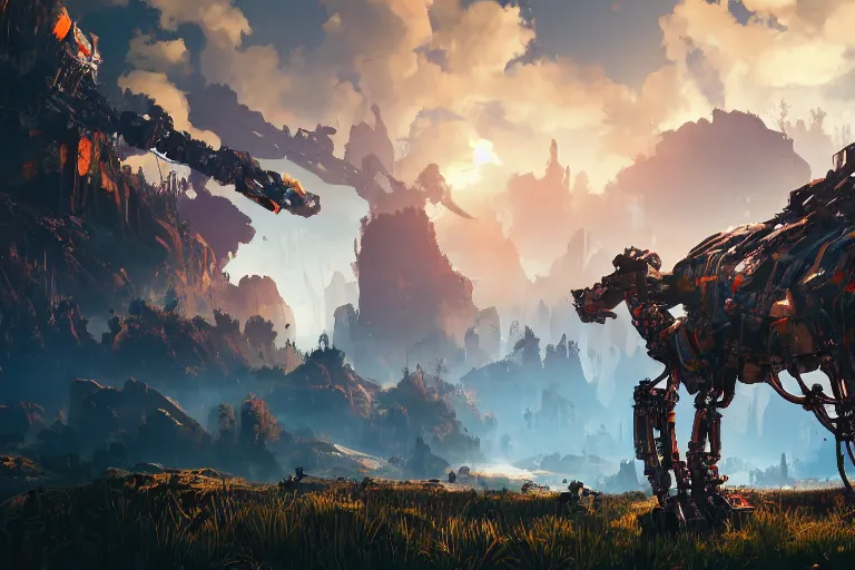 Image similar to sawtooth machine mecanical creature robot of horizon forbidden west horizon zero dawn bioluminiscence global illumination ray tracing hdr fanart arstation by ian pesty and alena aenami artworks in 4 k