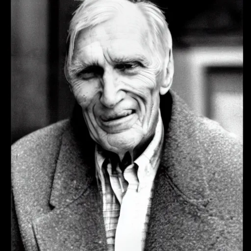 Prompt: A photograph portrait of old Jerma985 in his eighties who looks like Jerma985 wearing an overcoat in the 1990s, Jerma985, looks like Jerma985, taken in the early 1990s, grainy, taken on a 1990s Camera, realistic, hyperrealistic, very realistic, highly detailed, very detailed, extremely detailed, detailed, digital art, trending on artstation, headshot and bodyshot