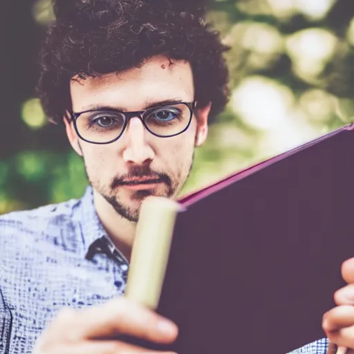 Prompt: selfie taken with a book