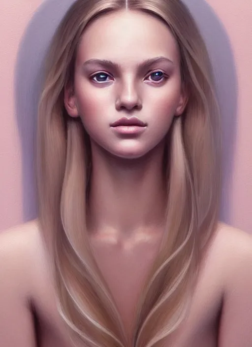 Image similar to symmetry!! portrait of young woman blessed with ever - increasing physical and mental perfection, slice - of - life, realism, luxurious long blonde hair, perfect face!! intricate, elegant, highly detailed, holy perfection!! digital painting, artstation, concept art, smooth, sharp focus, illustration, single subject, art by artgerm and greg rutkowski and alphonse mucha