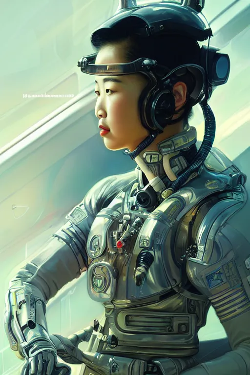 Image similar to portrait futuristic beautiful Asian Airforce armored pilot Girl, at inside of future fighter aircraft, ssci-fi, fantasy, intricate, very very beautiful, elegant, human anatomy, neon light, highly detailed, digital painting, artstation, concept art, soft light, smooth, sharp focus, illustration, art by tian zi and WLOP and alphonse mucha
