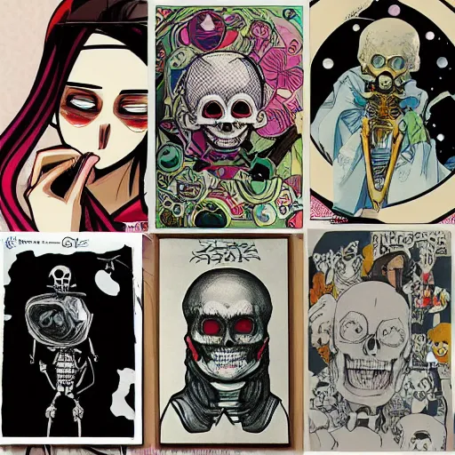 Prompt: anime manga skull portrait girl female skeleton astronaut illustration , the Simpsons, 80s art frank miller ditko and alphonse mucha pop art nouveau