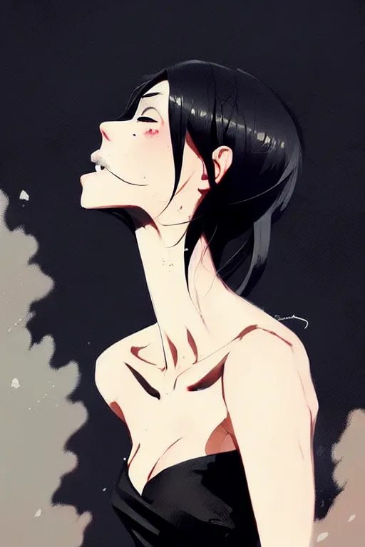 Image similar to a ultradetailed beautiful panting of a stylish woman wearing a black dress, by conrad roset, greg rutkowski and makoto shinkai, trending on artstation