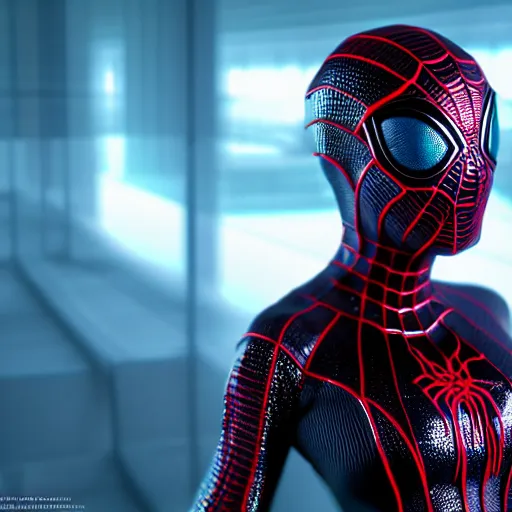 Prompt: futuristic spiderwoman ,highly detailed, 4k, HDR, award-winning, artstation, octane render