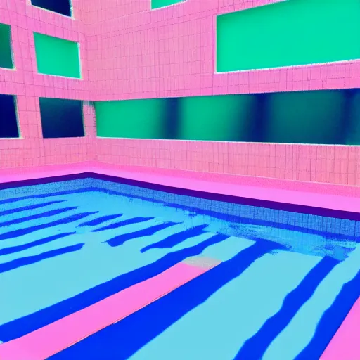 Image similar to vaporwave swimming pool with nobody, pinkish color