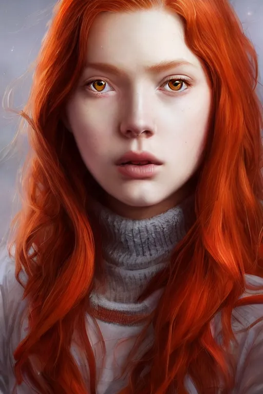 Image similar to ultra realistic style illustration of a beautiful cute red haired joyful 1 9 year old teen, full portrait, long hair, sci - fi, fantasy, intricate, elegant, digital painting, artstation, concept art, smooth, sharp focus, 8 k frostbite 3 engine, ultra detailed, art by artgerm and greg rutkowski and magali villeneuve