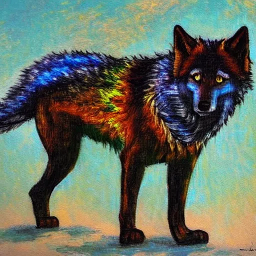 Image similar to retarded wolf, impressionism, vivid