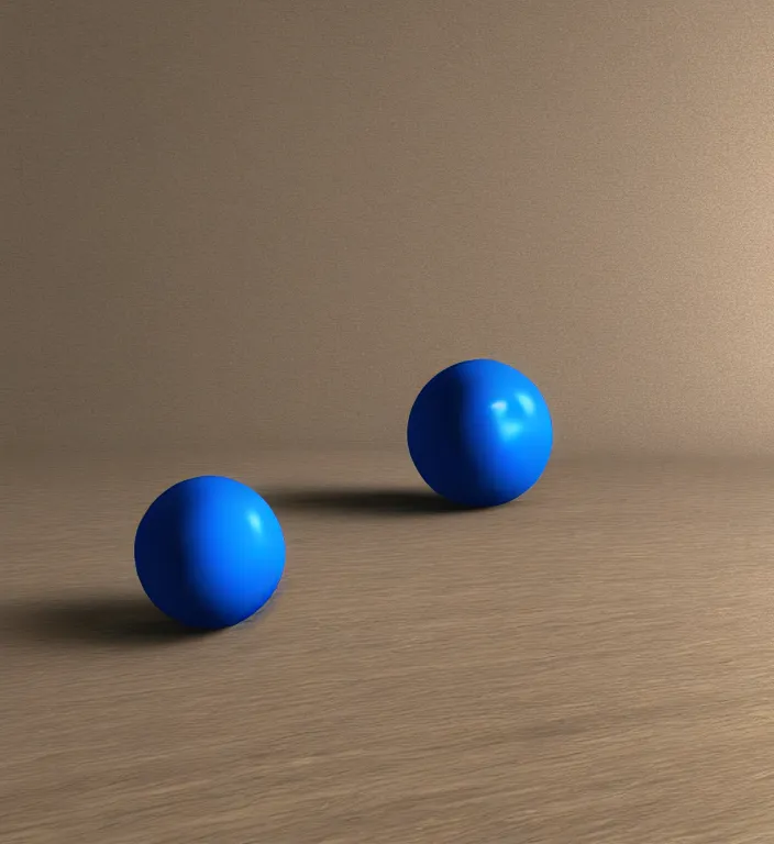Prompt: a blue ball on a table + specular highlights, ambient occlusion, global illumination, bump map, reflective, caustics, refractive