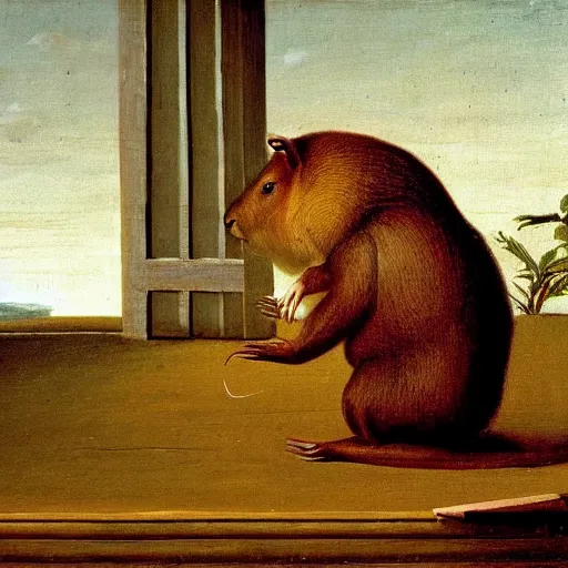 Image similar to a capybara hacking into a website, oil painting, 1 8 th century