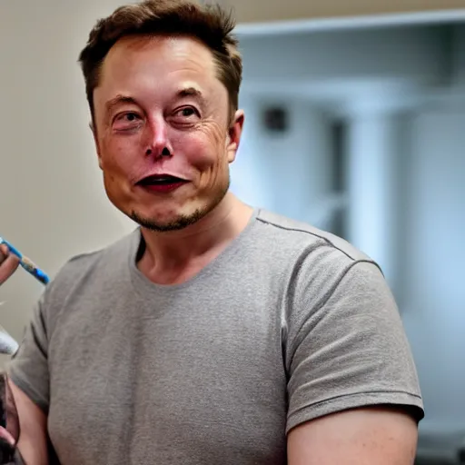 Prompt: Elon Musk in his Pyjamas Brushing his teeth