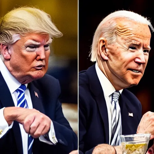 Image similar to donald trump and joe biden eating prunes