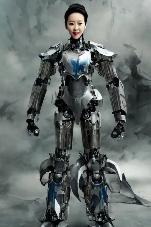 Image similar to a photo of Zhang Ziyi wearing a mecha armor suit