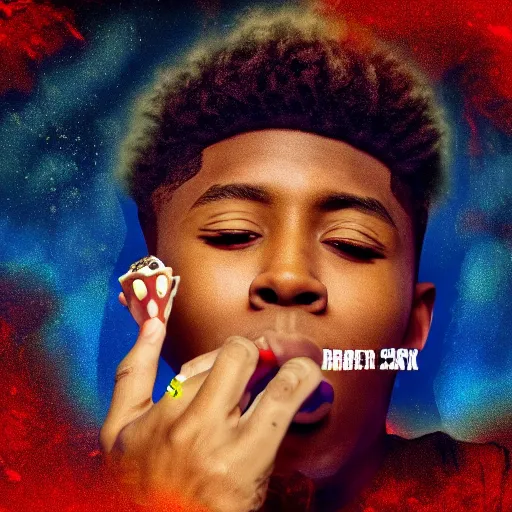 Image similar to rapper YoungBoy never broke again eating ice cream digital art 4K quality super realistic