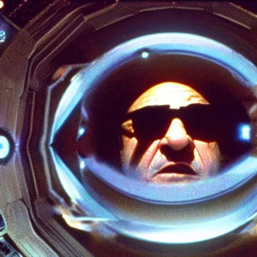 Image similar to A still of Danny Devito in the Stargate sequence in 2001: A Space Odyssey