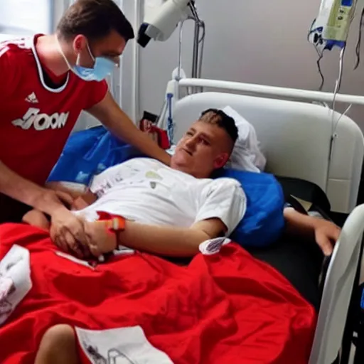 Prompt: Manchester United fan in the hospital