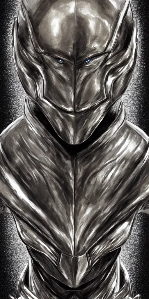 Image similar to a photo realistic portrait of an alien creature with highly detailed features wearing metal armor, dramatic rim lighting, concept art