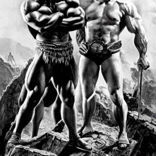 Image similar to full body portrait of barbarian arnold schwarzenegger by frank frazetta