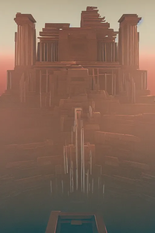 Image similar to Artwork by Beeple of the cinematic view of the Temple of Infernal Writings.