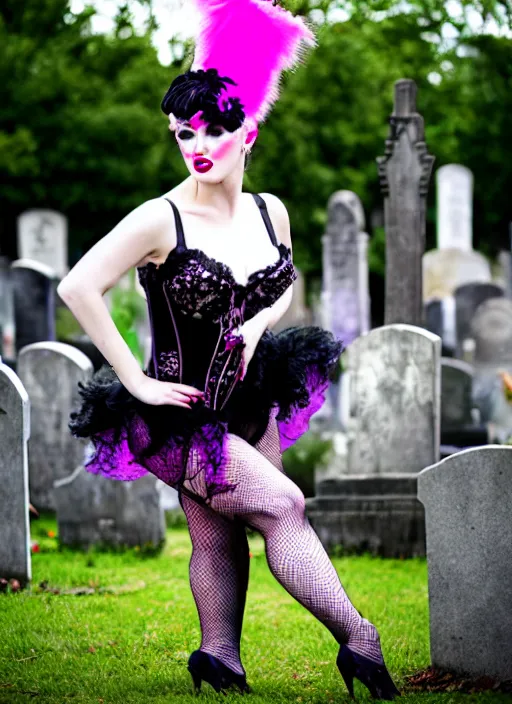 Image similar to burlesque performance in a graveyard