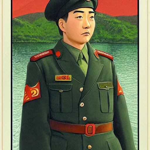 Image similar to anime soviet officer by Hasui Kawase by Richard Schmid