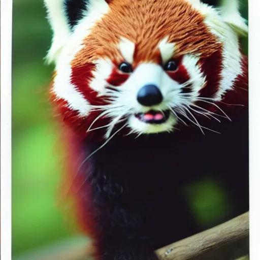 Image similar to a very beautiful polaroid picture of a red panda plushie