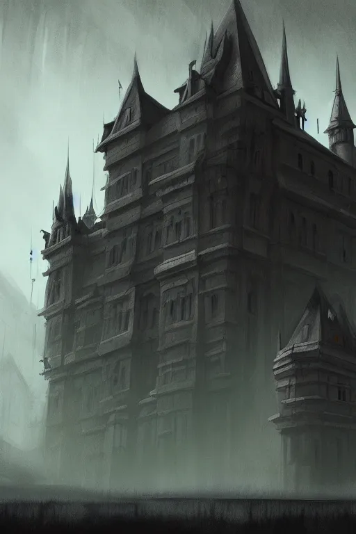 Prompt: concept art of a haunted palace, imposing view, cinematic, horror, photorealistic, vintage, artstation, painterly, expressive