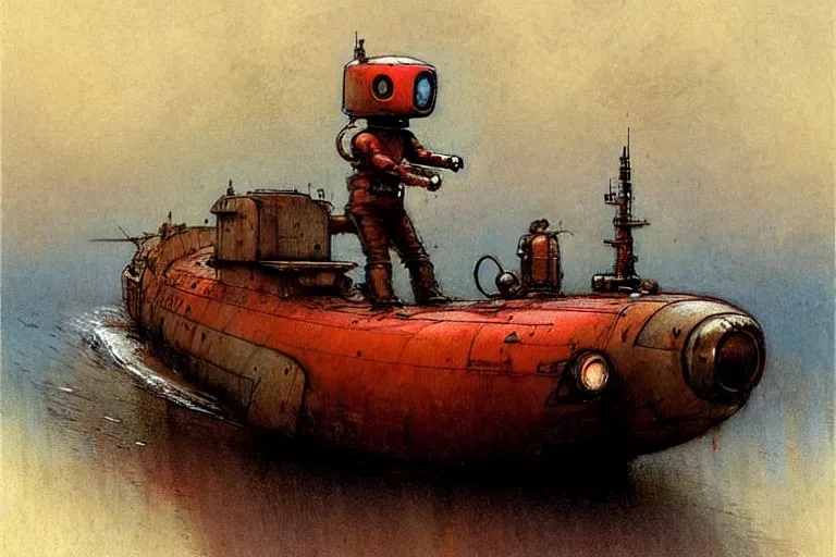 Image similar to adventurer ( ( ( ( ( 1 9 5 0 s retro future robot android mouse large house boa rvt tug boat calm stream. muted colors. ) ) ) ) ) by jean baptiste monge!!!!!!!!!!!!!!!!!!!!!!!!! chrome red