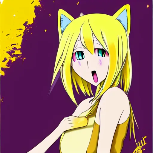 Image similar to poster of yellow hair anime cat girl, 8K