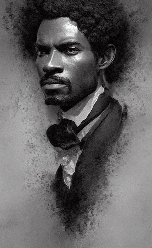 Prompt: Portrait of a black victorian gentleman, male, detailed face, 19th century, highly detailed, cinematic lighting, digital art painting by greg rutkowski