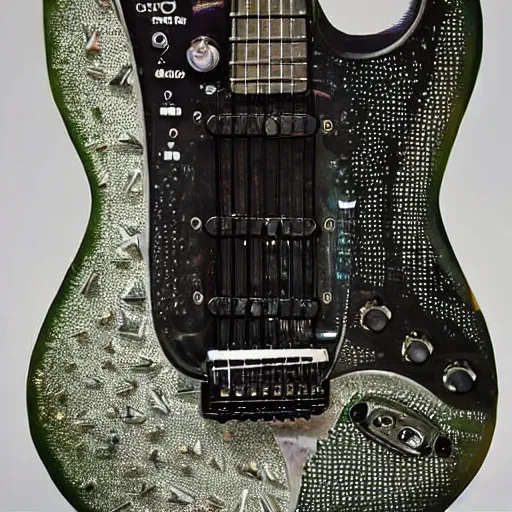 Prompt: an electric guitar made entirely out of spikes