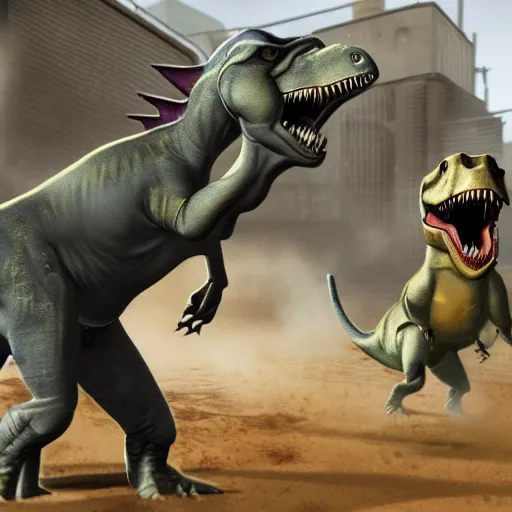 Image similar to dinosaurs getting flashbanged in CSGO
