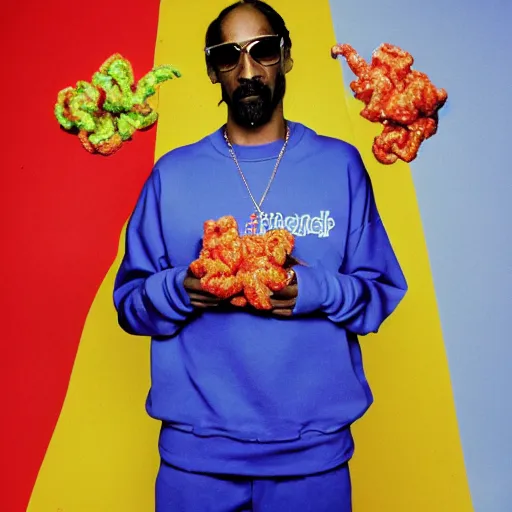 Image similar to Snoop Dogg holding a bag of sour patch kids for a 1990s sitcom tv show, Studio Photograph, portrait, C 12.0