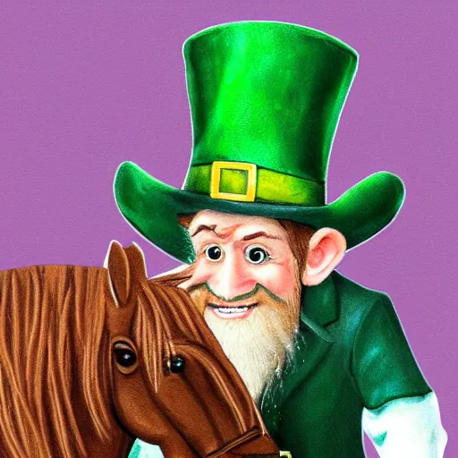 Image similar to a leprechaun on a horse drinking a guinness