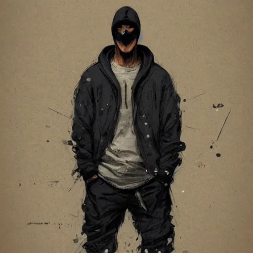 Image similar to a medium shot of a man in a black hoodie, comic vintage, greg rutkowski