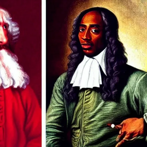 Image similar to a photo of sir isaac newton and tupac shakur as good friends