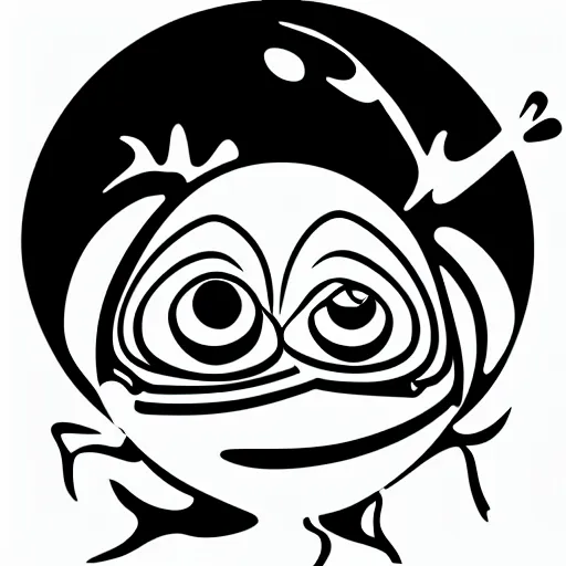 Image similar to worried humanoid fish sitting in front of a computer, black and white vector art