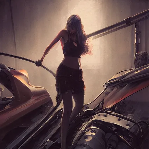 Image similar to awoke to the violent crunch of metal on wood, radiator, sweet smells of antifreeze and gasoline, by wlop, artgerm, greg rutkowski