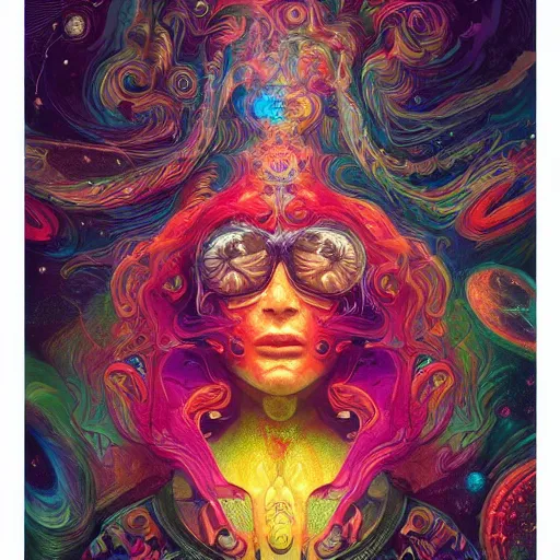 Image similar to An extremely psychedelic experience, colorful, surreal, dramatic lighting, cosmonaut, LSD, face, detailed, intricate, elegant, highly detailed, digital painting, artstation, concept art, smooth, sharp focus, illustration, art by Sam Spratt, Dan Mumford, Artem Demura and Alphonse Mucha