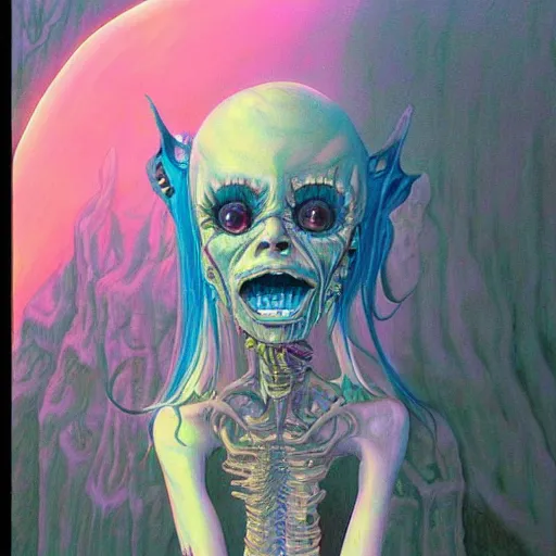 Image similar to original jean giraud art painting, pastel goth aesthetic, creepy kawaii, psychedelic, sabbas apterus