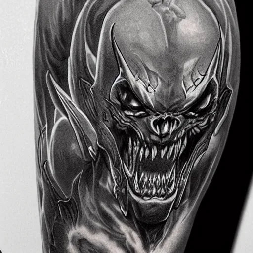 Prompt: detailed demon diablo by blizzard in a heroic pose, full body, greyscale tattoo