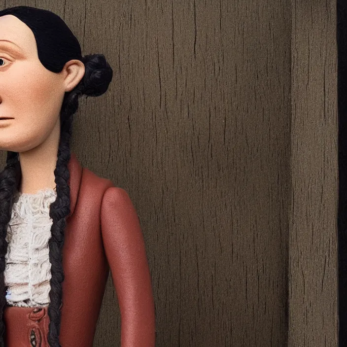 Image similar to a closeup portrait of a sad woman standing next to an empty swing playground, stop motion animation, claymation, anomalisa, by jan van eyck, 8 k, medium - format print