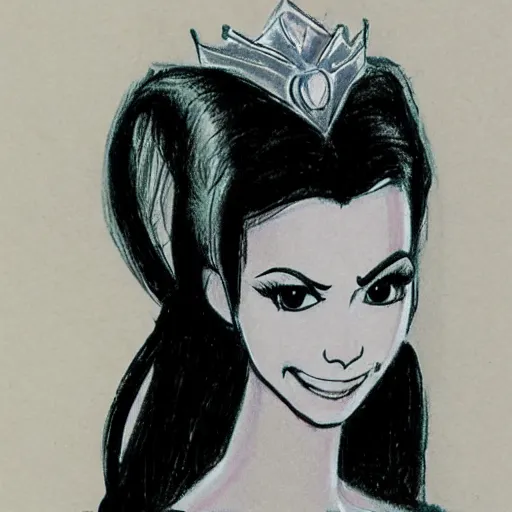 Image similar to milt kahl sketch of victoria justice with done up hair, tendrils covering face and ponytail as princess padme from star wars episode 3