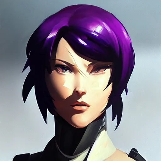 Image similar to greg manchess portrait painting of invisible armored motoko kusanagi as overwatch character, medium shot, asymmetrical, profile picture, organic painting, sunny day, matte painting, bold shapes, hard edges, street art, trending on artstation, by huang guangjian, gil elvgren, ruan jia, greg rutkowski, gaston bussiere